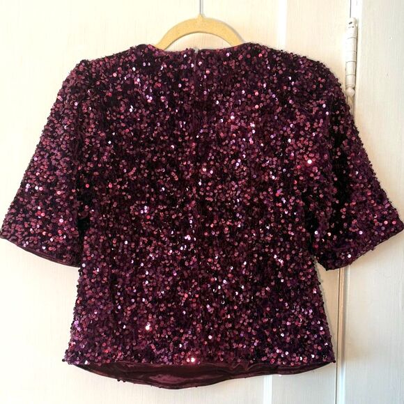 Nanette Lepore Plum Purple Sequin Short Sleeve Top NWT Size M - Picture 3 of 5